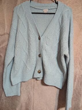 Auden Light Blue V-Neck Button-Front Sweater Cardigan